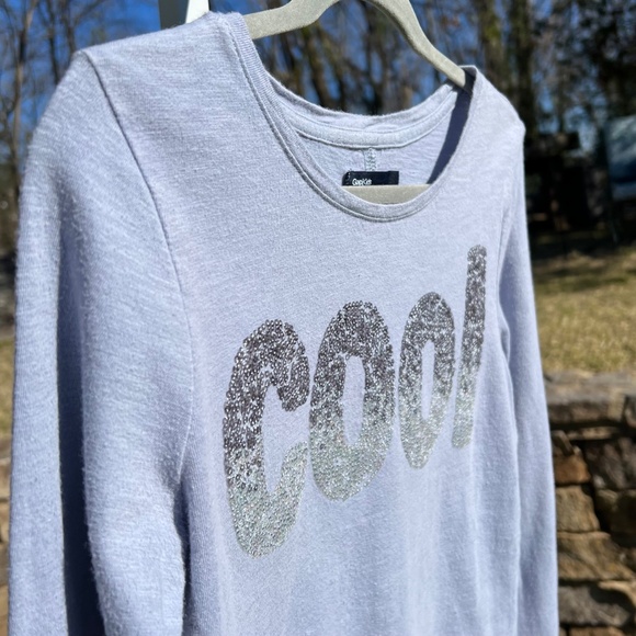 GapKids Gray Long-Sleeve, High-Low, A-Line T-Shirt with Sparkly Sequin "Cool" - Picture 3 of 15